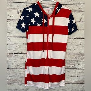 BRIEFLY STATED Shortie Onesie w Hood American Flag Print-XS